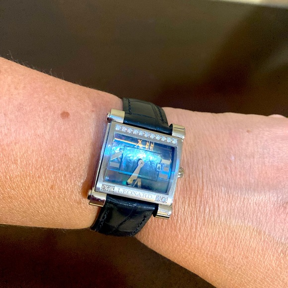 New LEONARD Watch .34 carats of Diamonds and Black Mother of Pearl Face - Picture 2 of 5